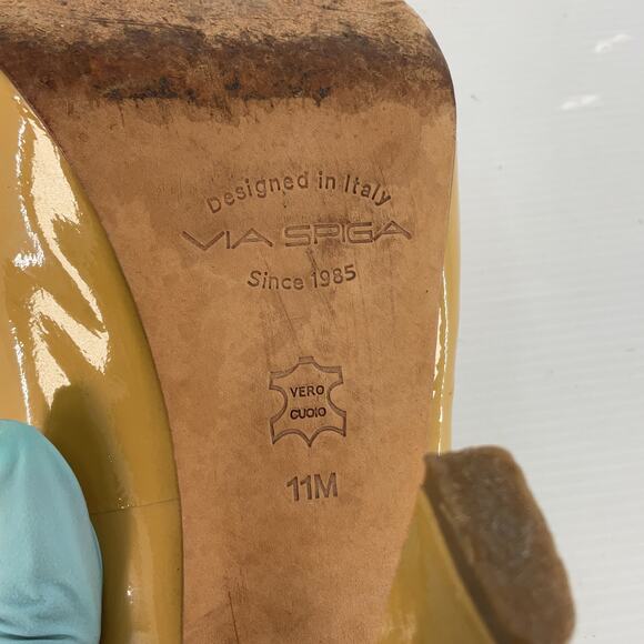 Women's Via Spiga Yellow Peep-Toe Strappy Heels Size 11 Preowned - Picture 5 of 6